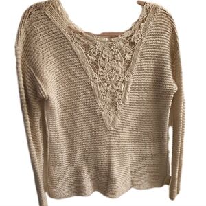 Hollister Cream V-Neck With Lace Sweater